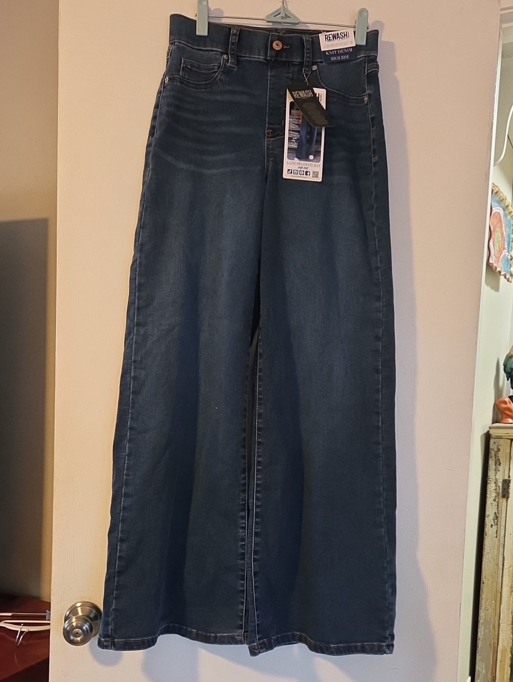 Rewash Wide-Leg High-Rise Jeans in Dark Blue Wash